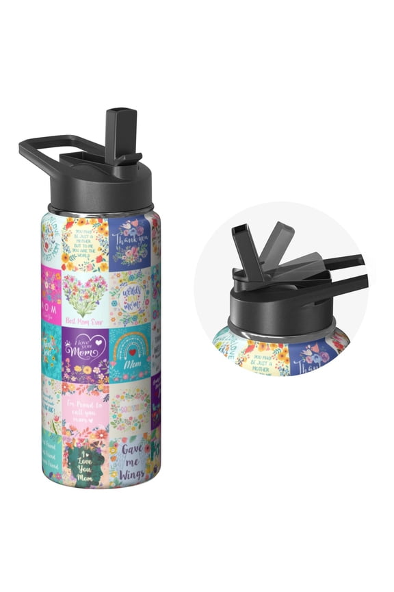 Fitness Holiday Gifts Themed Water Bottle 18oz Holiday Gifts Themed Inspired Stainless Steel Wide Mouth Handle Lid Double Walled Leak Proof Keeps Cold 24H