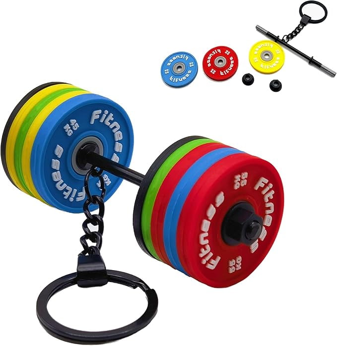 Fitness Keychain Barbell Key chain Weightlifting Keyring with