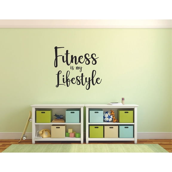 Fitness is my Lifestyle Quote Workout Exercise Gym Wall Sticker Art Decal for Girls Boys Room Bedroom Nursery Kindergarten House Fun Home Decor Stickers Wall Art Vinyl Decoration Size (20x40 inch)