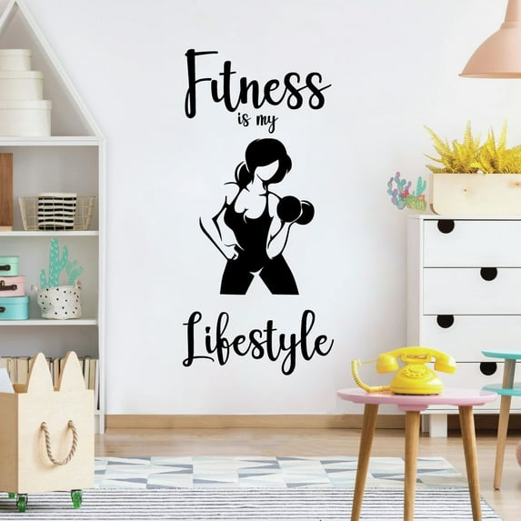 Fitness Is My Lifestyle - Workout Motivation Inspirational Quote Quotes Fitness Healthy Life Style Wall Art Vinyl Sticker Decal Décor Work Out Wall Sticker For Home Gym Room Bedroom Size (35x40 inch)