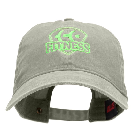 Fitness Logo Washed Solid Pigment Dyed Cotton Twill Brass Buckle Cap - Stone OSFM