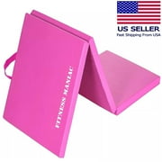 Tri-Fold Folding Thick Exercise Mat with Carrying Handles for Tumbling MMA Core Pink