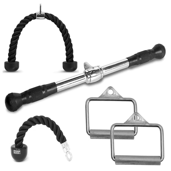 Fitness Maniac Tricep Rope Pull Down Press Cable Attachment Home Gym Exercise Equipment Combo Set