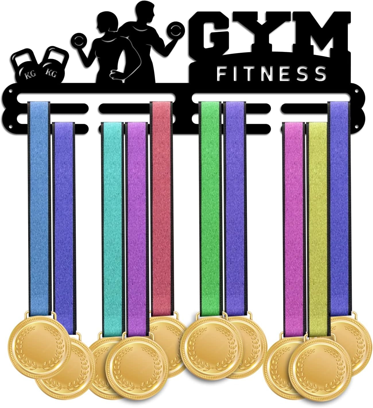 Fitness Medal Hanger Award Display Holders Tiered Sport Award Rack Wall Mount Metal Frame Celebration Award Ribbon Hanger for Over 50 Medals Necklace Jewelry 40x15cm/15.7x5.9inch