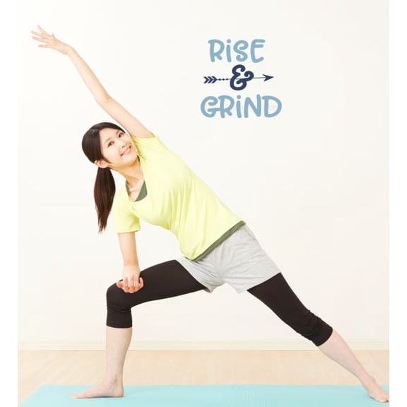 Fitness Motivation Wall Decal Rise and Grind Wall Quote - Office Gym Vinyl Lettering Motivational Phrase Sticker 12x12-Inch Misty Blue/Deep Blue