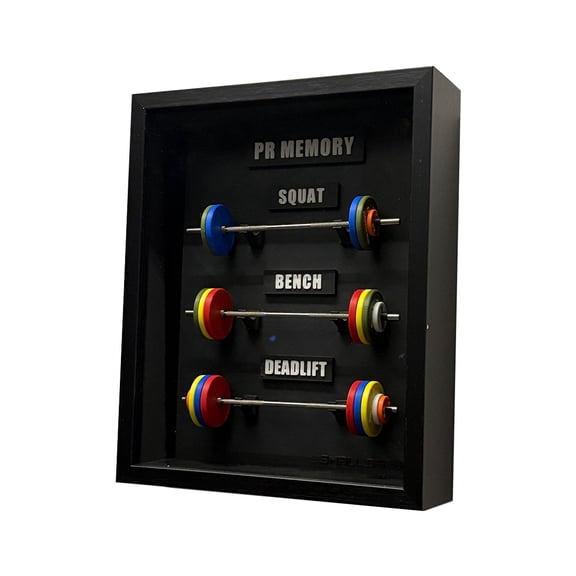 Fitness PR Tracker Mini Barbell Frame with Detachable Plates, Desktop or Wall Mount Home Gym Decor
