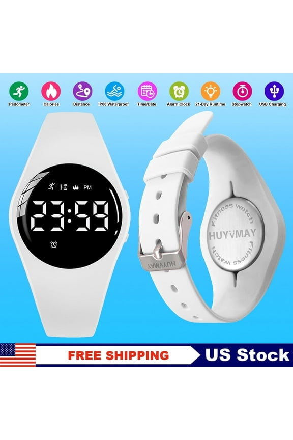 Fitness Pedometer Watch No Bluetooth No App IP68 Waterproof Watch for Women/Kids, Digital Watch with Alarm Clock Timer Step Counter