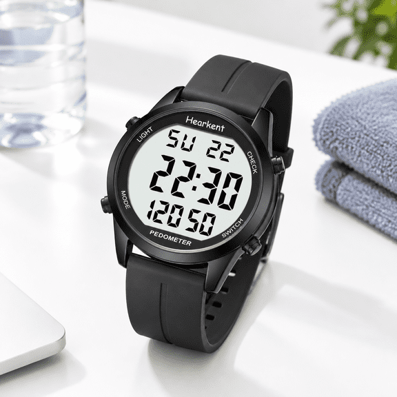Fitness Pedometer Watch for Walking, All Black, Senior Step Counter