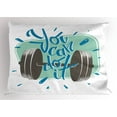 thumbnail image 1 of Fitness Pillow Sham Retro Display with Dumbbell Fitness Inspiration You Can Do It Phrase, Decorative Standard King Size Printed Pillowcase, 36 X 20 Inches, Grey Almond Green Blue, by Ambesonne, 1 of 2