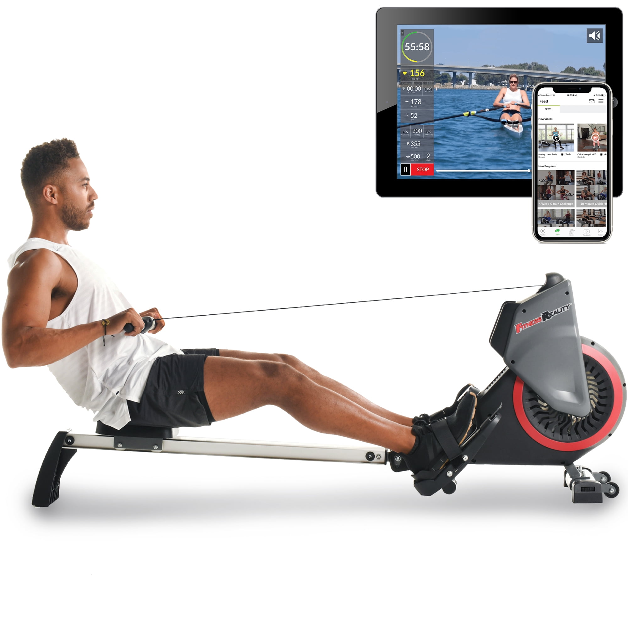 Fitness Reality Dual Transmission Fan Rower Rowing Machine with MyCloudFitness App