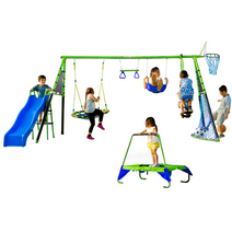 Fitness Reality Kids 'The Ultimate' 8 Station Sports Series Metal Swing Set with Basketball and Soccer