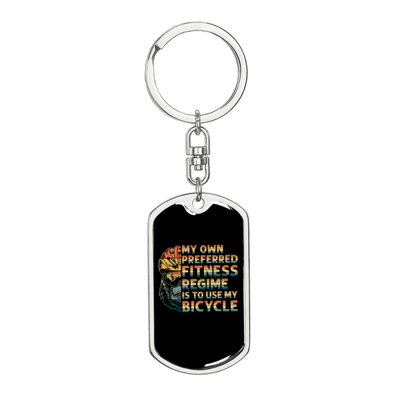 Fitness Regime Bicyle Cycling Stainless Steel or 18k Gold Premium Swivel Dog Tag Keychain