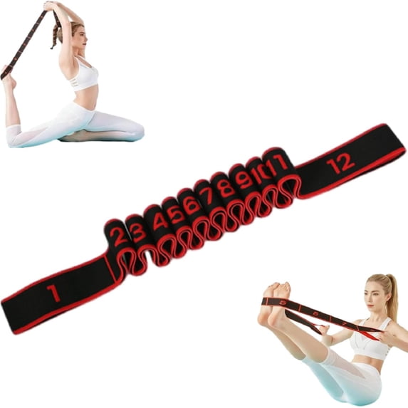 Fitness Resistance Band for Stretching and Yoga, 12 Section Resistance Bands with Handles for Arms, Fashion Puller Exercise, Adjustable Bands for Full Body Stretching Shaping (Red)