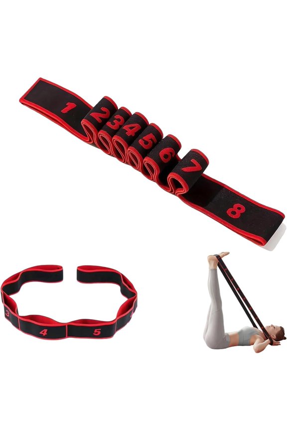 Fitness Resistance Band for Stretching and Yoga, 8-Section Elastic Stretch Strap with Numbered Markings, Adjustable Band for Pilates, Flexibility, Gym Workout