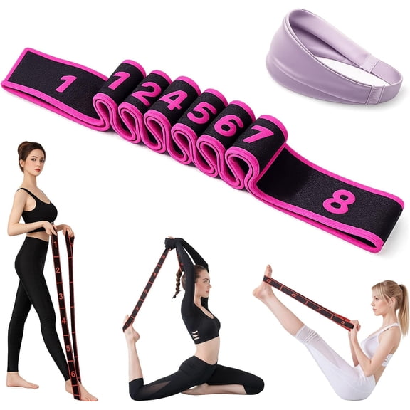 Fitness Resistance Band for Stretching and Yoga, Numbered Resistance Bands for Glutes, 8-Section Elastic Training Bands with Handles for Yoga, Stretching, Pilates, Fitness