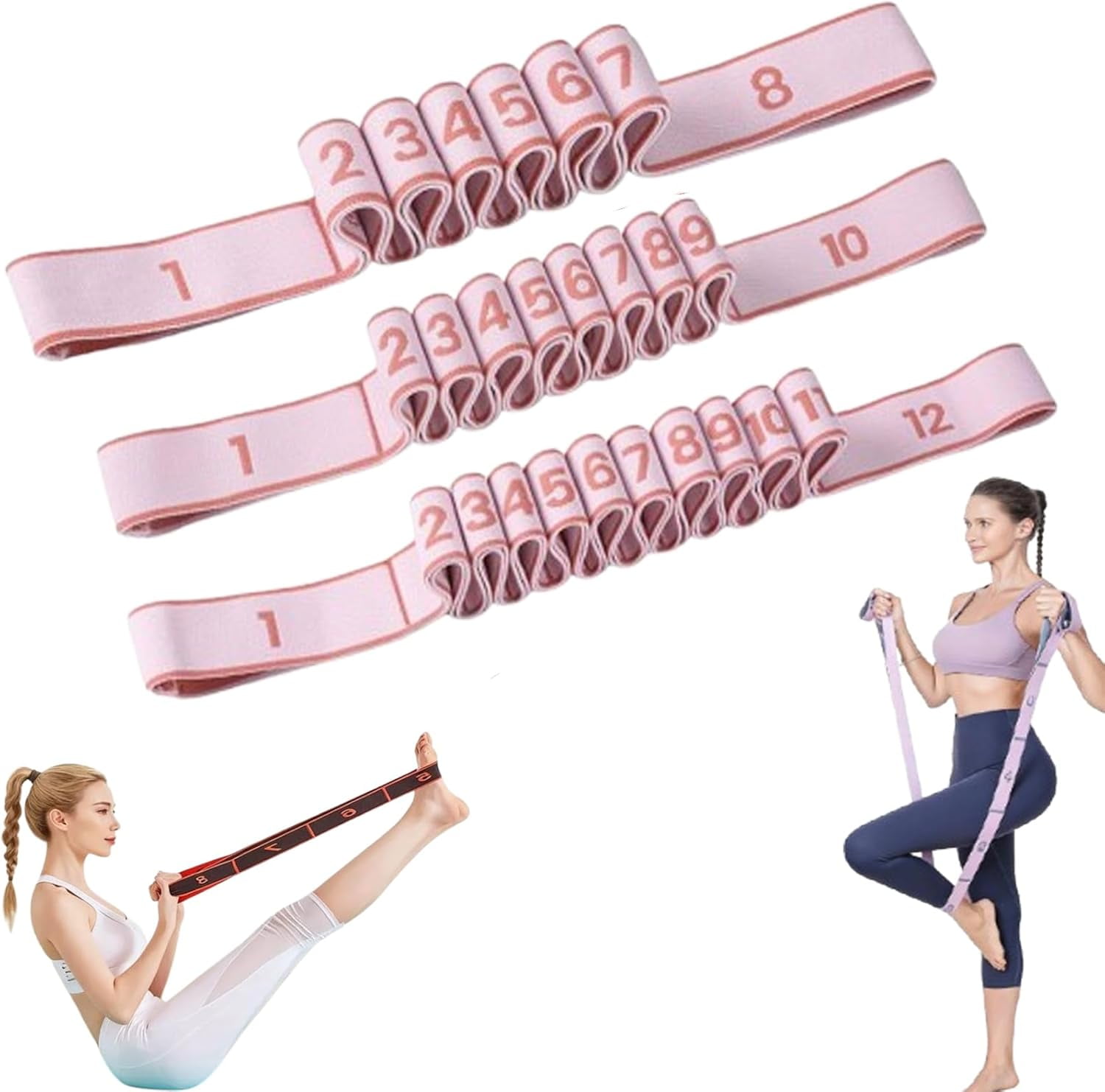 Fitness Resistance Band for Stretching and Yoga, 8/10/12-Section Numbered Resistance Band, Full Body Stretching Shaping, for Physical Dance Pilates