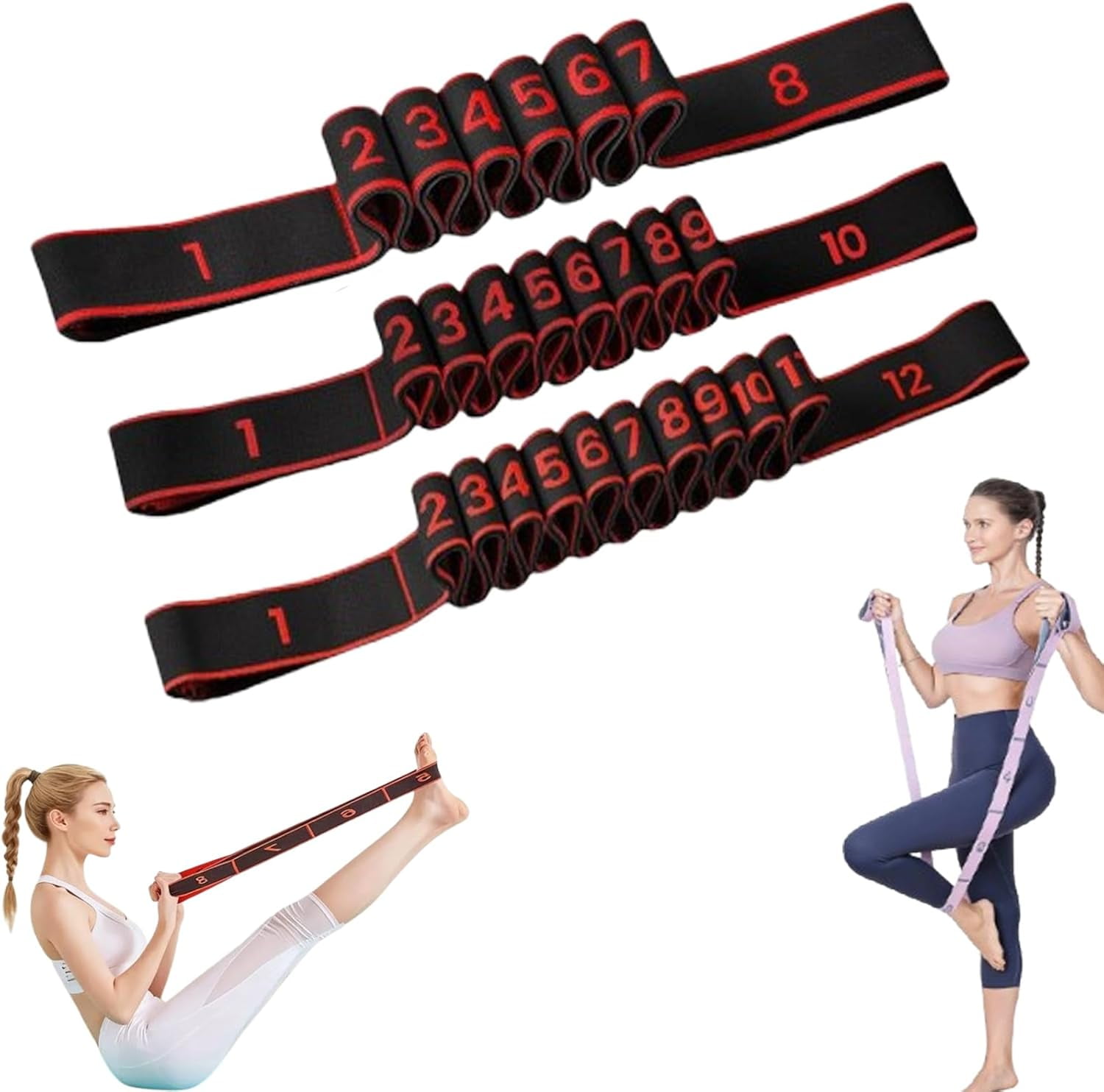 Fitness Resistance Band for Stretching and Yoga, 8/10/12-Section Numbered Resistance Band, Full Body Stretching Shaping, for Physical Dance Pilates