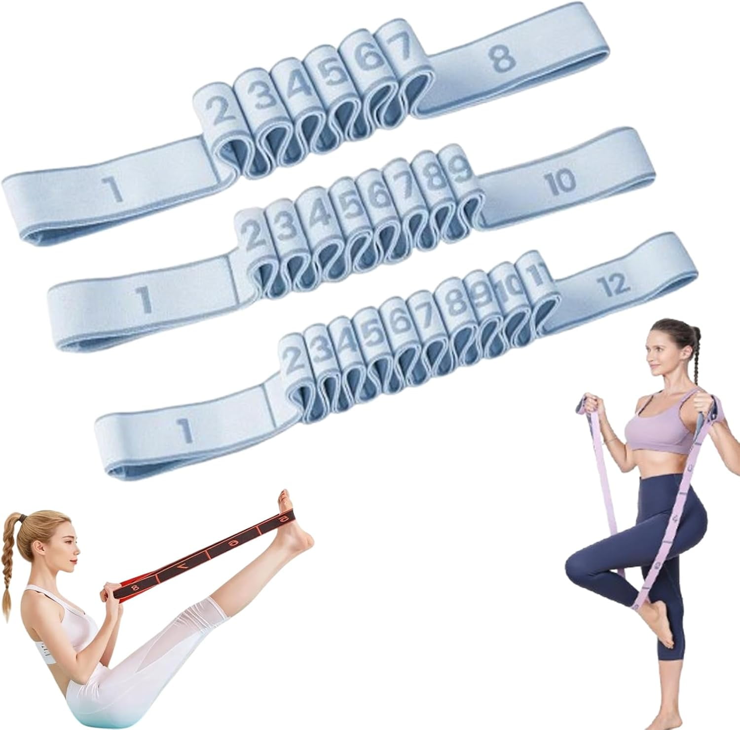 Fitness Resistance Band for Stretching and Yoga, 8/10/12-Section Numbered Resistance Band, Full Body Stretching Shaping, for Physical Dance Pilates
