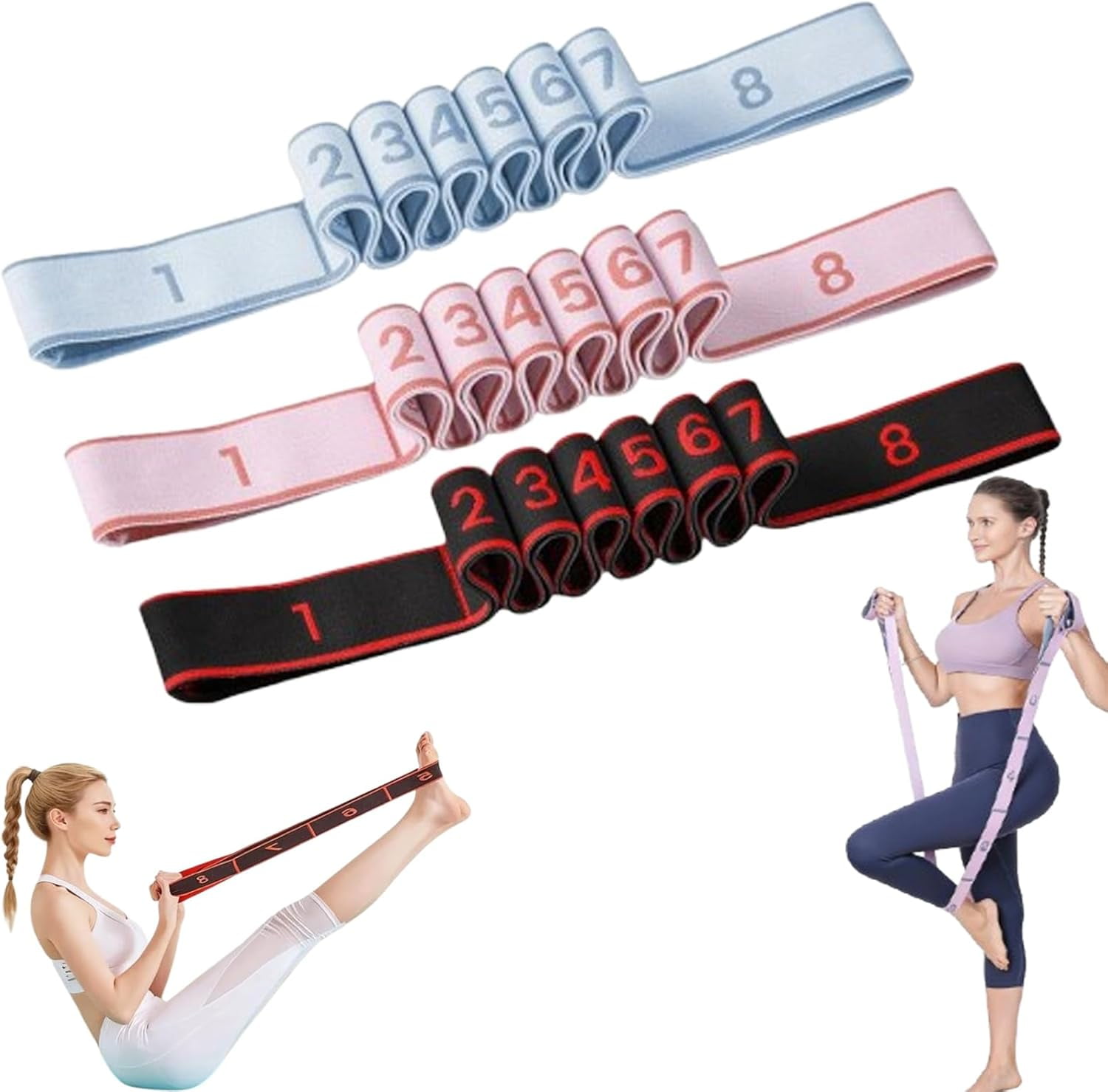 Fitness Resistance Band for Stretching and Yoga, 8/10/12-Section Numbered Resistance Band, Full Body Stretching Shaping, for Physical Dance Pilates