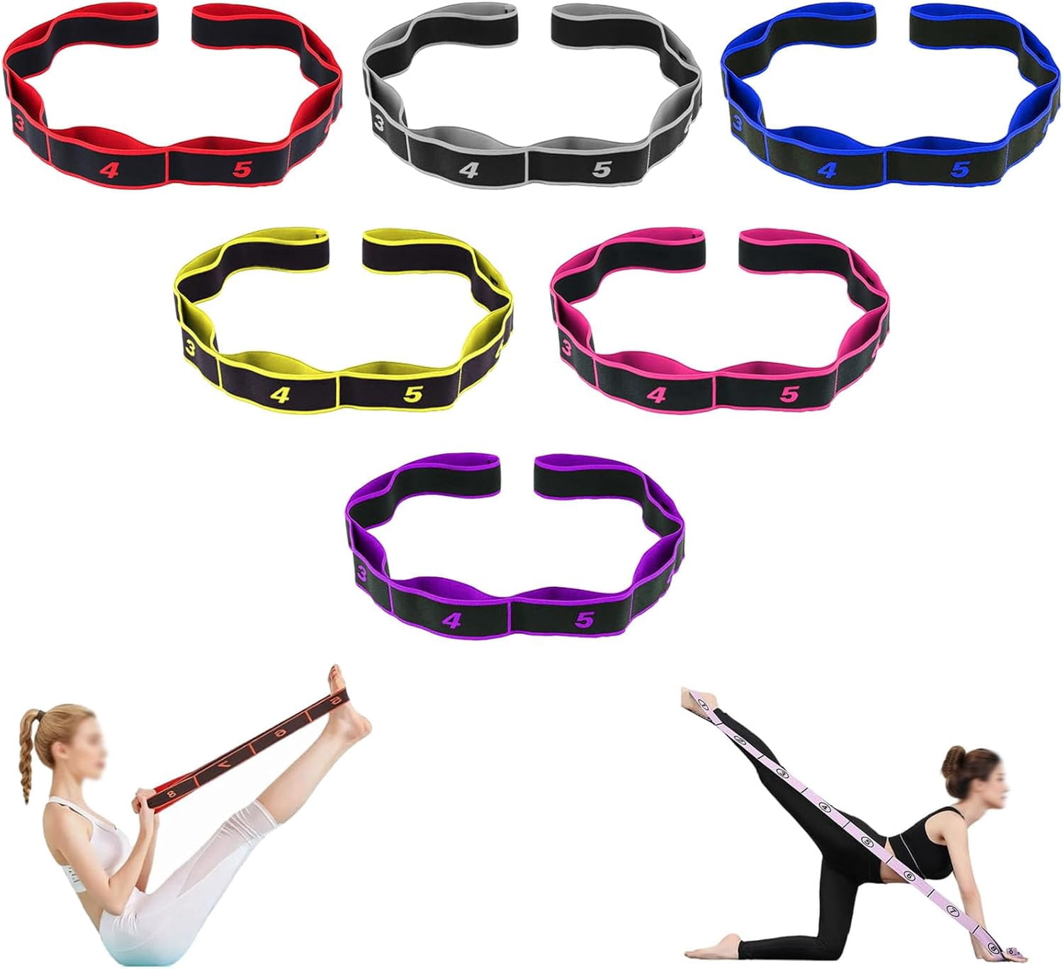 Fitness Resistance Band for Stretching and Yoga, 8-Loop Numbered Resistance Band for Full Body Workout
