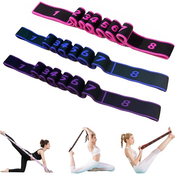 Fitness Resistance Band for Stretching and Yoga, 8-Loops Adjustable Elastic Exercise Band with Handles, Durable Full Body Workout Equipment