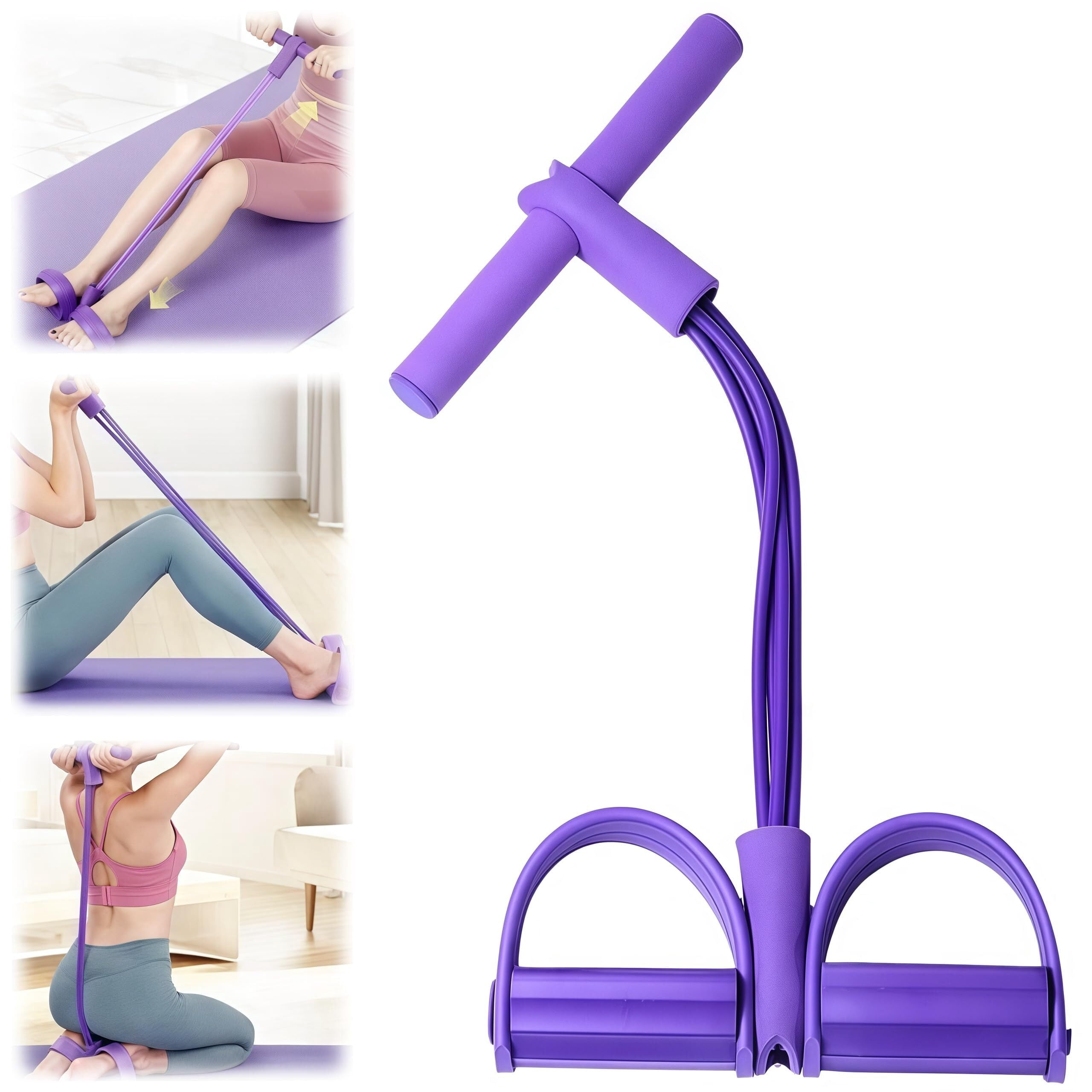 AIKOTOO Pedal Resistance Band With Handles & Foot Pedals - Pink TPR Elastic Fitness Band For Full Body Workout At Home Or Gym