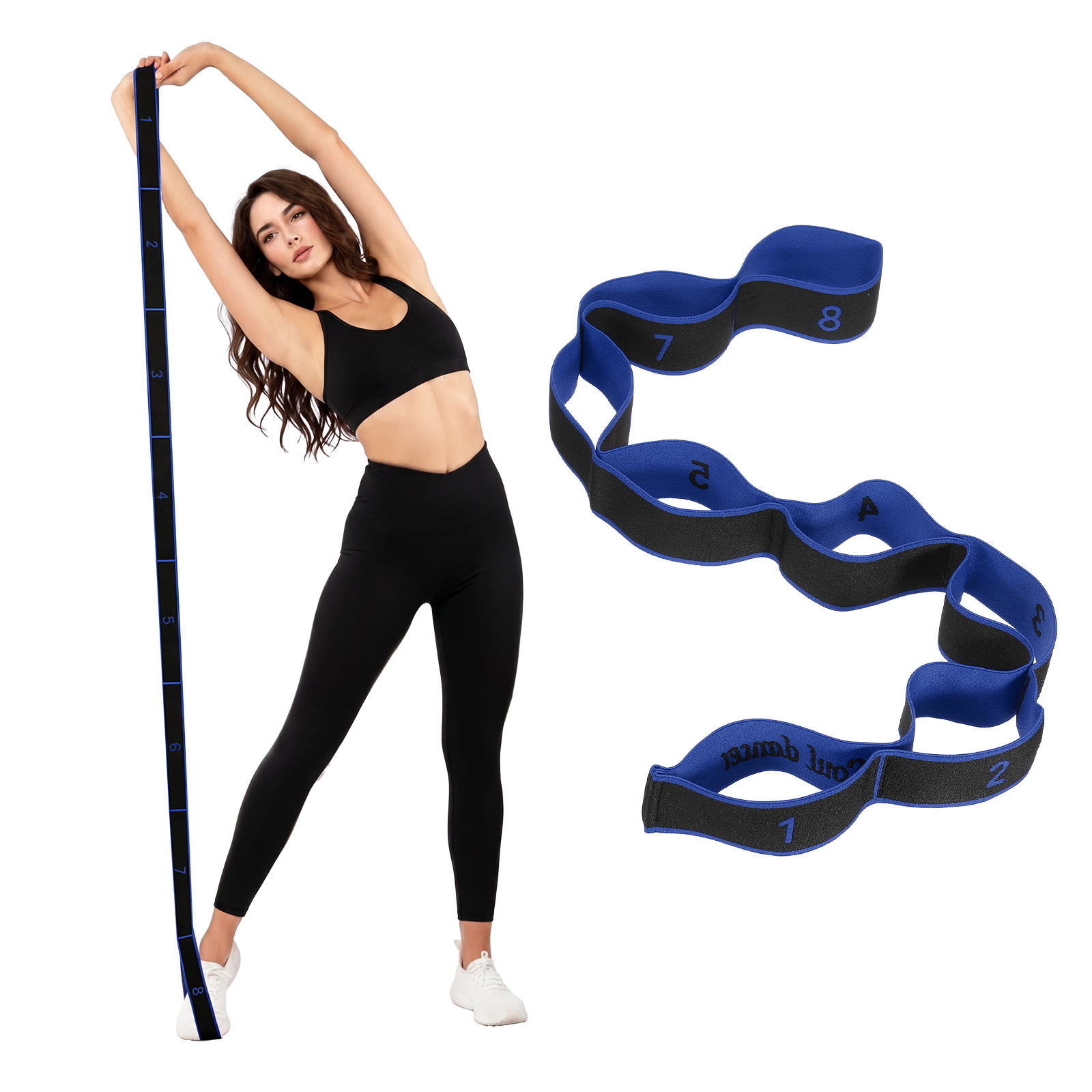 Fitness Resistance Bands, 8-Section Number Stretch Resistance Band, Elastic Stretch Strap with Handles Sapphire Blue - Fitting for (Full Body Training/Yoga)