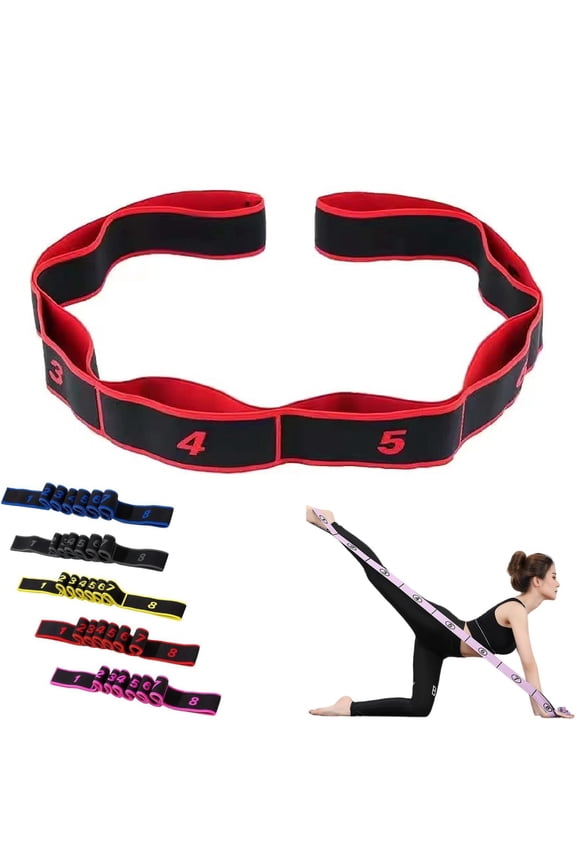 Fitness Resistance Bands, 8 Section Style Dance Yoga Stretching Belt, Digital Stretching Elasticity Adjustable Bands for Full Body Stretching Shaping (Red)