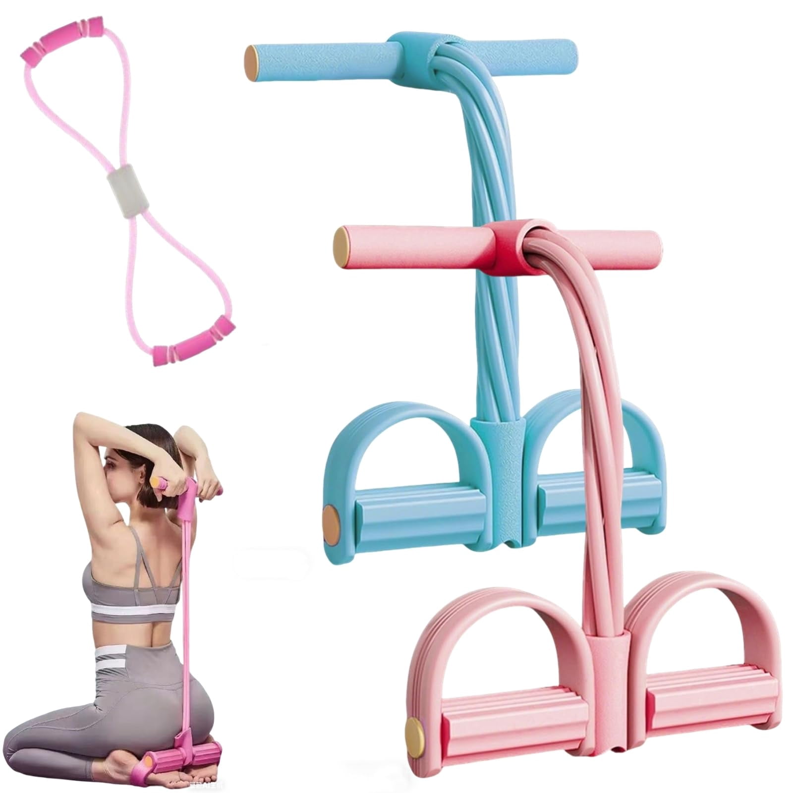 Fitness Resistance Bands with Foot Pedals, 8 Tube Pedal Resistance Device, Fashion Puller Exercise Equipment, Pedal Resistance Band with Handle