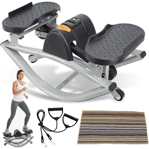 Fitness Rocking Stepper for Exercise at Home, 3D Motion Side-to-Side Stepper with Digital Counter Resistance Bands Low-Impact Portable Machine for Full Body Workout Legs Glutes