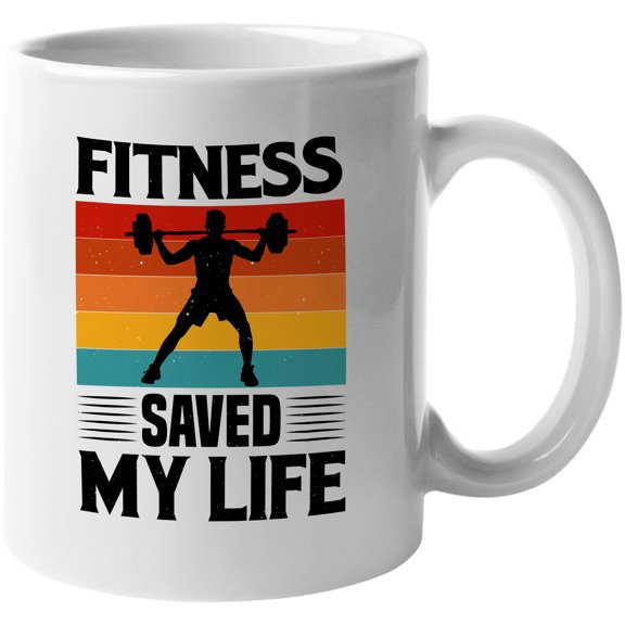 Fitness Saved My Life feat. a Weightlifter or Bodybuilder, White 11oz Ceramic Mug