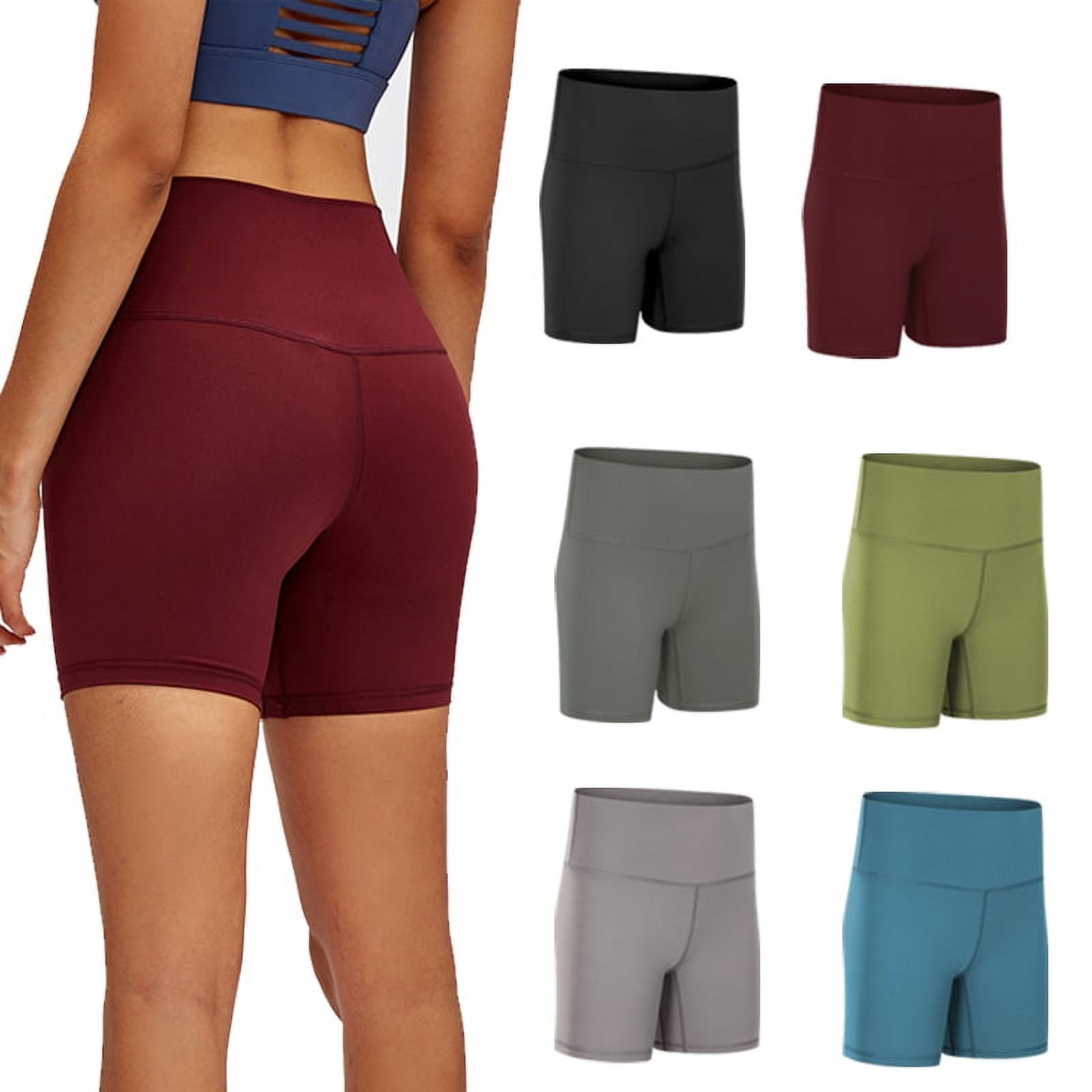 Fitness Shorts Female Tight Cycling Shorts Yoga Shorts Sports Pants High  Waist Leggings,Red-XL