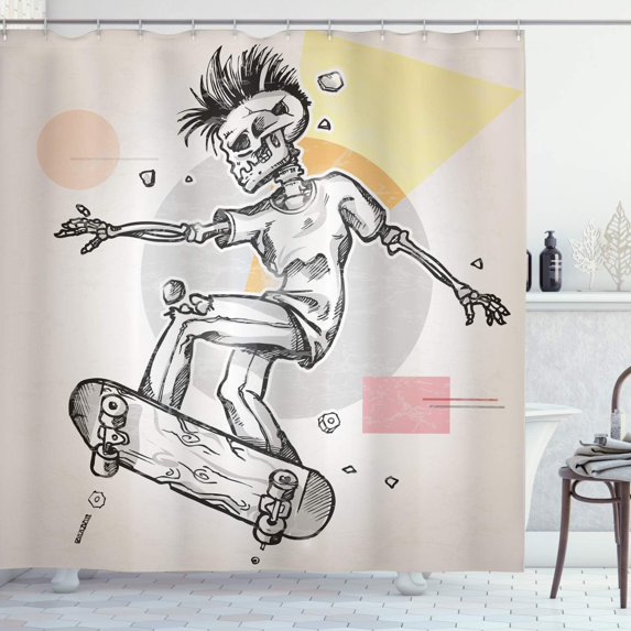 Fitness Shower Curtain, Sports Affirmation Positive Words Typography Design Sneakers, Cloth Fabric Bathroom Decor Set with Hooks, Orange Yellow Black