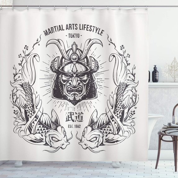 Fitness Shower Curtain, Sports Affirmation Positive Words Typography Design Sneakers, Cloth Fabric Bathroom Decor Set with Hooks, Orange Yellow Black