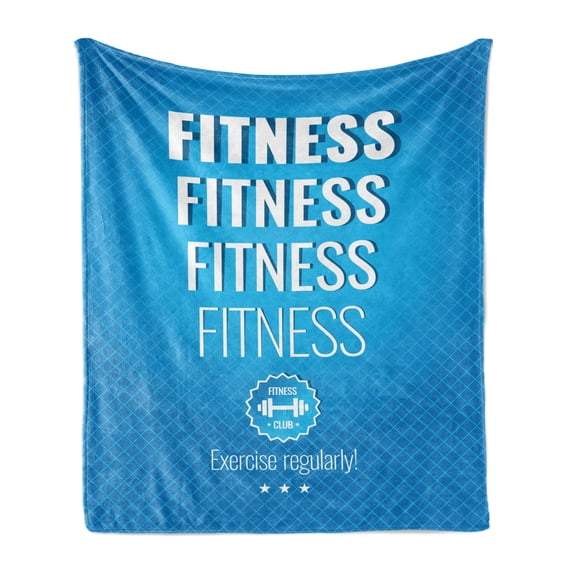 Fitness Soft Flannel Fleece Blanket, Motivation Regular Exercise Theme Fitness Words Checkered Backdrop Typography, Cozy Plush for Indoor and Outdoor Use, 60" x 80", Pale Blue White, by Ambesonne