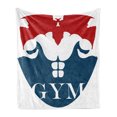 thumbnail image 1 of Fitness Soft Flannel Fleece Blanket, Strong Muscular Man with Biceps Powerful Athlete Bodybuilder Trainer Gym Logo, Cozy Plush for Indoor and Outdoor Use, 60" x 80", Red Blue White, by Ambesonne, 1 of 6