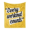 thumbnail image 1 of Fitness Soft Flannel Fleece Throw Blanket, Every Workout Counts Phrase in Writing Marks Healthy Living Theme, Cozy Plush for Indoor and Outdoor Use, 50" x 60", Yellow Black White, by Ambesonne, 1 of 5