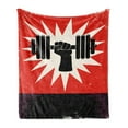 thumbnail image 1 of Fitness Soft Flannel Fleece Throw Blanket, Grunge Display of Hand Lifting Dumbbell Effect Workout Vintage Design, Cozy Plush for Indoor and Outdoor Use, 60" x 80", Vermilion Black Cream, by Ambesonne, 1 of 5
