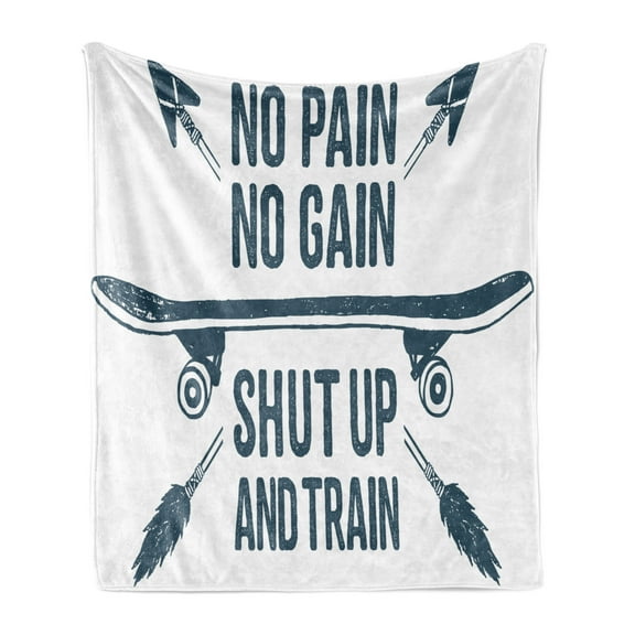 Fitness Soft Flannel Fleece Throw Blanket, Hand Drawn 90s Themed Skateboard Boho Style Arrows Phrase, Cozy Plush for Indoor and Outdoor Use, 60" x 80", Dark Blue White, by Ambesonne