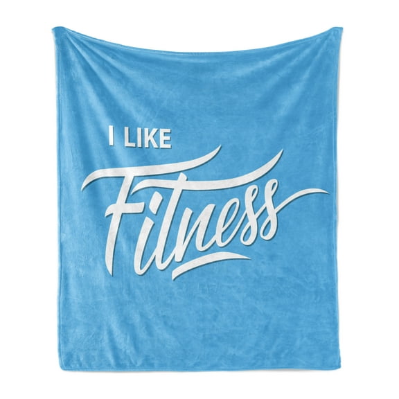 Fitness Soft Flannel Fleece Throw Blanket, I Like Fitness Sports and Work out Athletic Lifestyle Theme Exercise Health, Cozy Plush for Indoor and Outdoor Use, 50" x 70", Pale Blue White, by Ambesonne