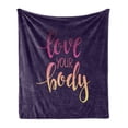 thumbnail image 1 of Fitness Soft Flannel Fleece Throw Blanket, Love Your Body Hand Drawn Typography Inspirational Positive Attitude, Cozy Plush for Indoor and Outdoor Use, 50" x 60", Dark Purple Pink Peach, by Ambesonne, 1 of 5