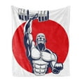 thumbnail image 1 of Fitness Soft Flannel Fleece Throw Blanket, Muscular Man Lifting Barbells Body Builder Strength Work out Powerful, Cozy Plush for Indoor and Outdoor Use, 50" x 70", Grey Red White, by Ambesonne, 1 of 6