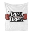 thumbnail image 1 of Fitness Soft Flannel Fleece Throw Blanket, No Pain No Gain Vintage Emblem Design Barbells Weightlifting Bodybuilding, Cozy Plush for Indoor and Outdoor Use, 70" x 90", Coral Black White, by Ambesonne, 1 of 5