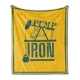 thumbnail image 1 of Fitness Soft Flannel Fleece Throw Blanket, Pump Some Iron Words in Vintage Frame Oil Pump Power Lifting Weight, Cozy Plush for Indoor and Outdoor Use, 60" x 80", Petrol Blue Marigold, by Ambesonne, 1 of 6
