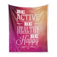 thumbnail image 1 of Fitness Soft Flannel Fleece Throw Blanket, Typographic Design with Be Active Be Healthy Be Happy Words, Cozy Plush for Indoor and Outdoor Use, 70" x 90", Fuchsia White Peach, by Ambesonne, 1 of 6