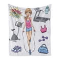 thumbnail image 1 of Fitness Soft Flannel Fleece Throw Blanket, Young Cartoon Girl Working at Gym Bike Treadmillfits and Words, Cozy Plush for Indoor and Outdoor Use, 70" x 90", Multicolor, by Ambesonne, 1 of 5