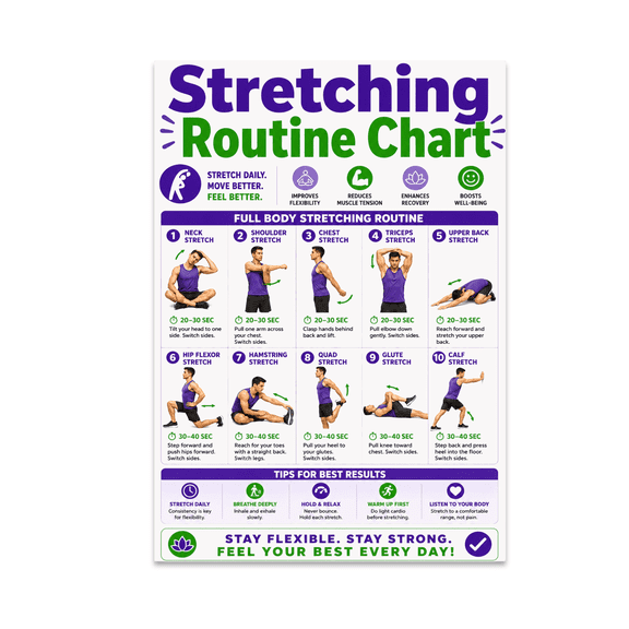 Fitness Stretching Routine Chart - Health Enthusiast - 13x19 Poster Print