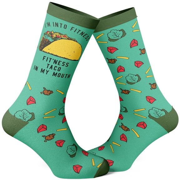 Fitness Taco Sock Funny Cute and Humor Sarcastic Graphic Cool Crazy Footwear (Green) - Mens (7-12)