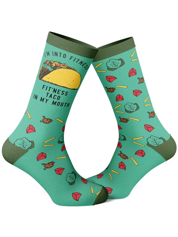 Fitness Taco Sock Funny Cute and Humor Sarcastic Graphic Cool Crazy Footwear (Green) - Mens (7-12)