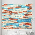 thumbnail image 1 of Fitness Tapestry, Collage of Words Physical Activity Healthiness Nutrition Bodycare Theme, Fabric Wall Hanging Decor for Bedroom Living Room Dorm, 5 Sizes, Sky Blue White Red, by Ambesonne, 1 of 1